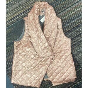 Soft Surroundings Snowline Metallic Puffer Vest Quilted‎ Rose Gold Sleeveless Sm